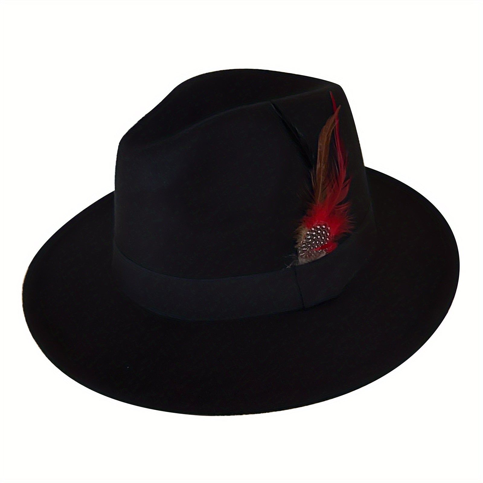 Wide Birm Fedora Hat Feather Decor Felt Hat