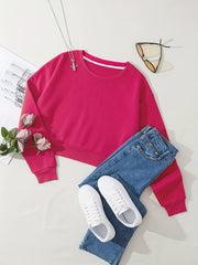 Women's Solid Crew Neck Crop Sweatshirt
