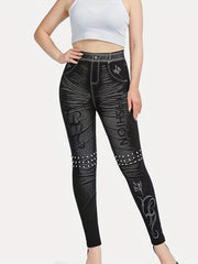 Denim Print Skinny Leggings Casual Stretchy Leggings