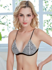 Wireless Lace Stitching Bra Scallop Trim Plunge Women's Lingerie
