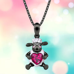 Girl's Fuchsia Sheep Heart Pendant Zircon Necklace - Perfect Gift