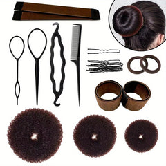 Hair Bun Shaper Set with Bun Donuts, Bun Markers, Ponytail Tools