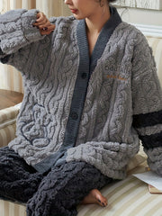 Fuzzy Textured Pajama Set Long Sleeve Women's Sleepwear