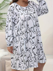 Abstract Face Print Plus Size Lounge Dress