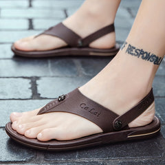 Men's PU Leather Thong Sandals Non Slip Flip Flops