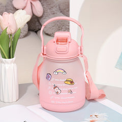 44oz Leakproof Plastic Straw Cup Sports Water Bottle with Shoulder Strap