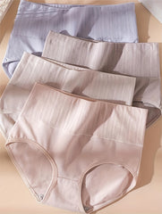 4 Pcs Solid Briefs High Rise Stretchy Intimates Panties