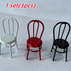 3pcs Mini Metal Garden Chairs Set for Dollhouse Fairy Garden