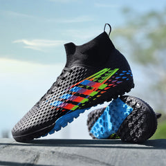 Men's High Top TF Soccer Cleats Anti-Skid Outdoor Football Boots