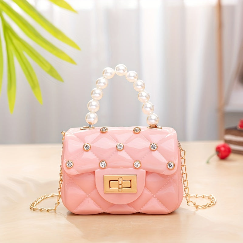 Kids Rhinestone Mini Crossbody Bag Faux Pearl Decor Handbag Coin Purse