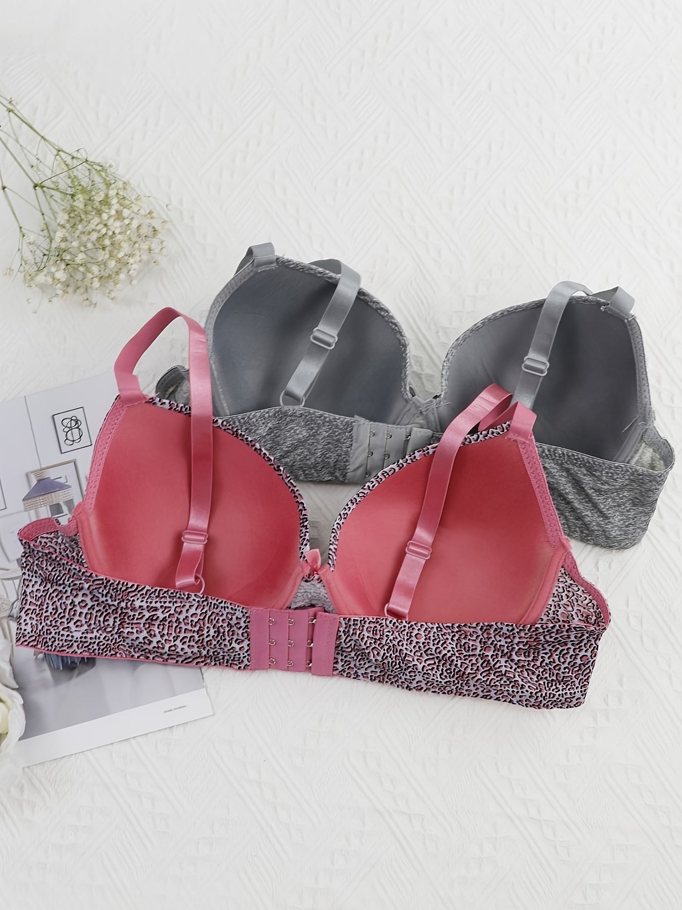 2 Pack Plus Size Casual Bras Set Women's Plus Bow Knot Underwire Full Coverage