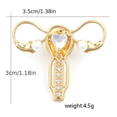 Pearl Crystal Uterus Brooch Feminine Health Pin for Doctors Nurses