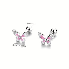 S925 Sterling Silver Pink Butterfly Stud Earrings