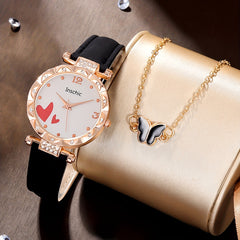 Rhinestone Quartz Watch & Love Jewelry Set for Kids