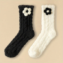 4 Pairs Floral & Bow Decor Socks Comfy & Fuzzy Floor Socks Women's Stockings