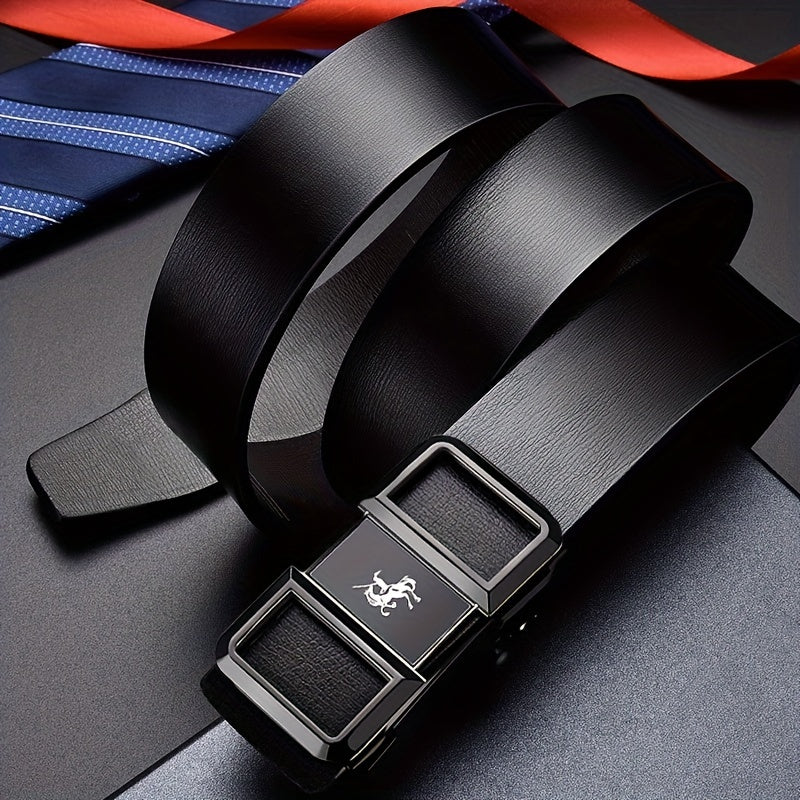 Men's PU Leather Belt with Automatic Buckle for Casual Jeans Suit Pants