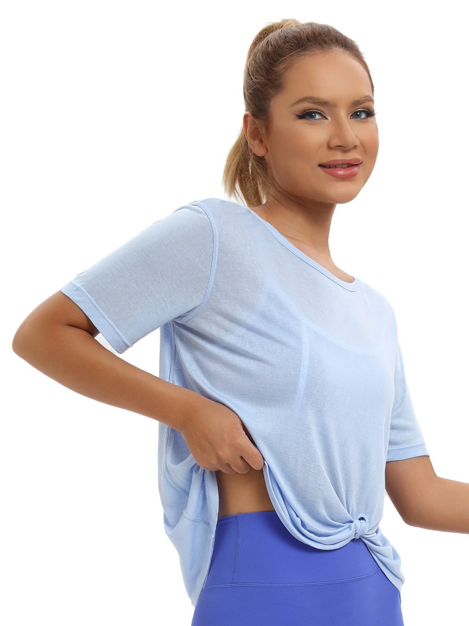 Women's Sports Yoga Short Sleeve Crew Neck T Shirt