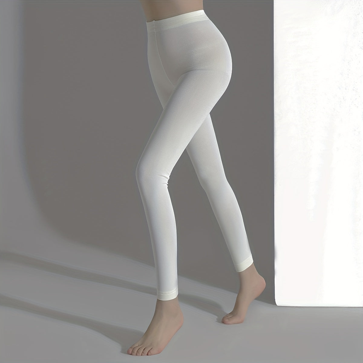 Solid Cropped Stockings Elastic High Waist Footless Pantyhose Women's