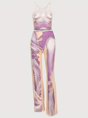 U Neck Crop Tank Top & Wide Leg Pants 2-Piece Set