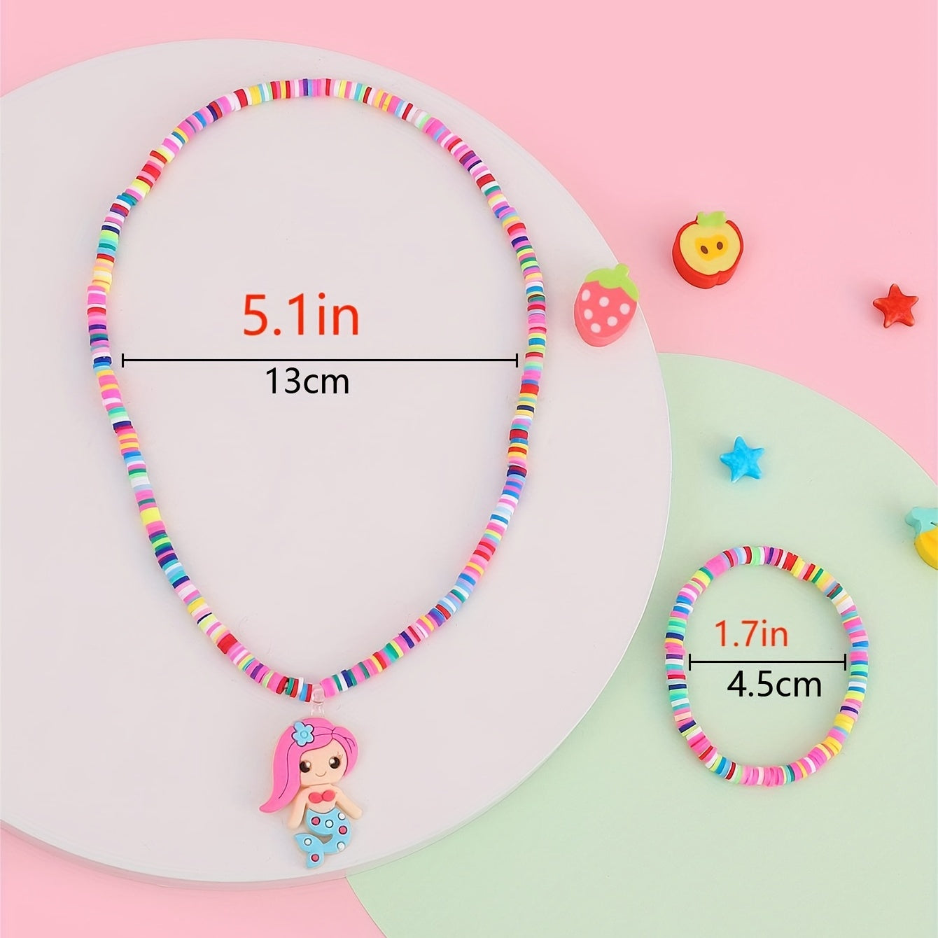 2pcs Mermaid Colorful Beaded Necklace Bracelet Set for Girls