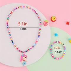 2pcs Mermaid Colorful Beaded Necklace Bracelet Set for Girls