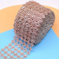 Golden Mesh Ribbon Wrap Sunflower Crystal Rhinestone Sparkle Ribbon