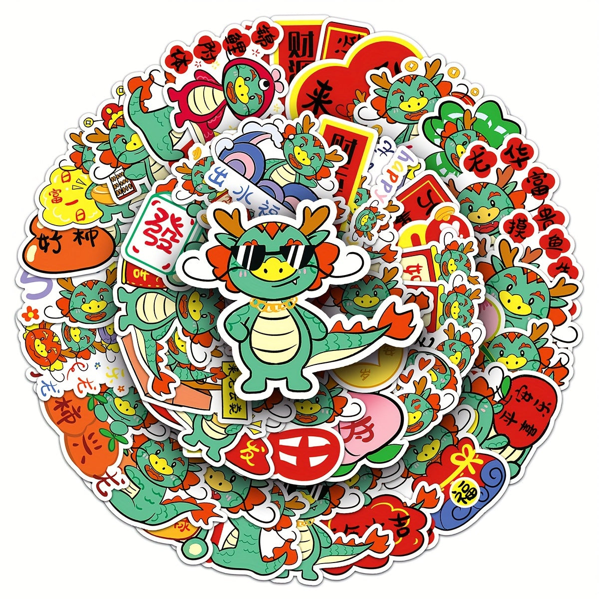 50pcs Dragon Year Cartoon Dragon Animal Print Graffiti Stickers