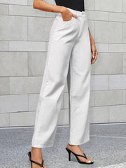 High Waist Wide Leg Jeans Slash Pockets Loose Fit High Rise Denim Pants