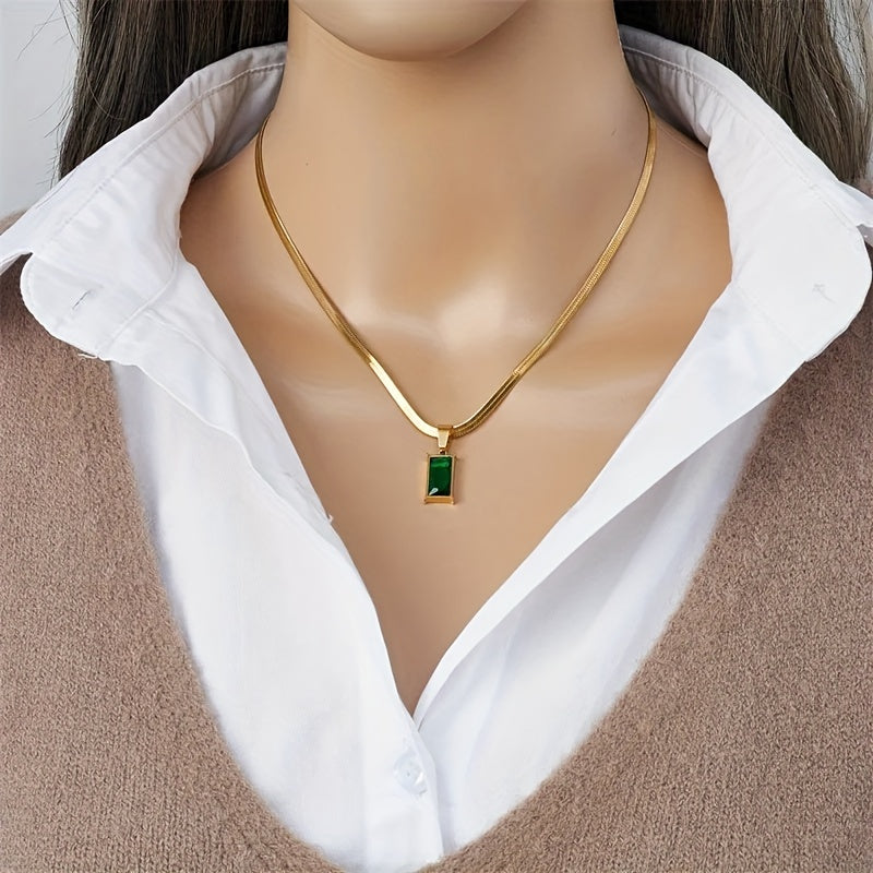 Green Crystal Zircon Necklace Stainless Steel