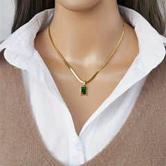 Green Crystal Zircon Necklace Stainless Steel