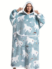 Raccoon Pattern Sherpa Fleece Hooded Long Robe