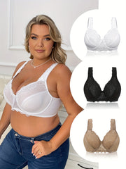 3 Pack Plus Size Lace Full Cover Underwire Bras Set