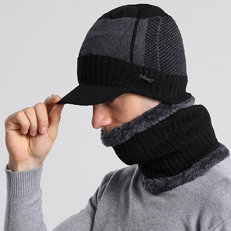 Cold Proof Woolen Cap Bib Suit Plus Velvet Knitted Hat Ear Protection