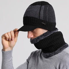 Cold Proof Woolen Cap Bib Suit Plus Velvet Knitted Hat Ear Protection