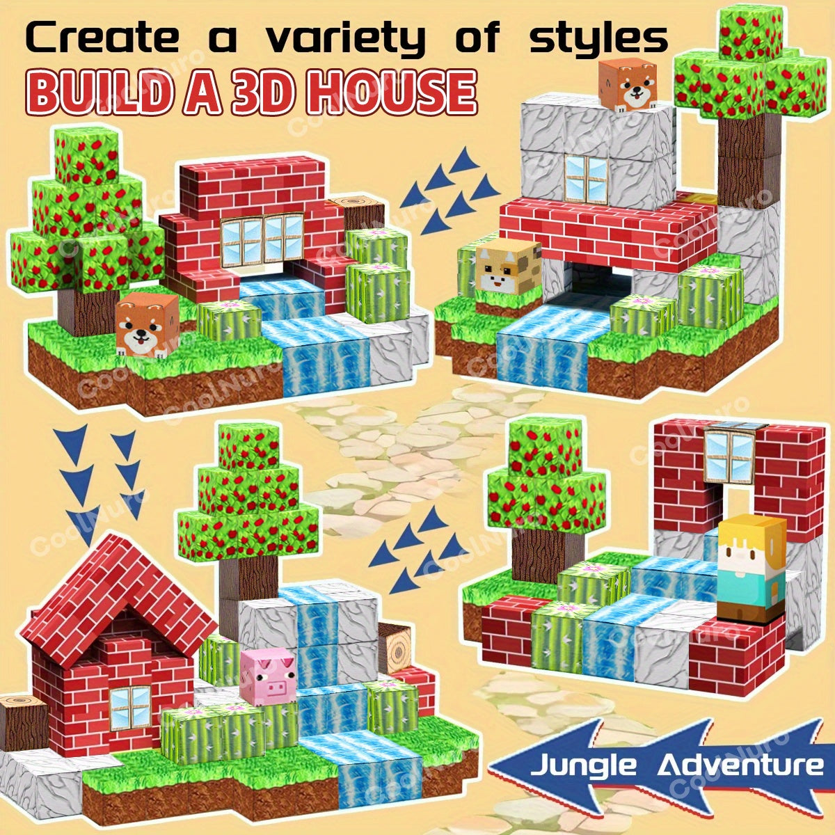108pcs CoolNuro Magnetic Animal Blocks Set Forest Theme Building Kit Toy