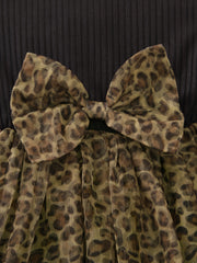 Toddler Girls Short Sleeve Leopard Tulle Princess Dress for Party