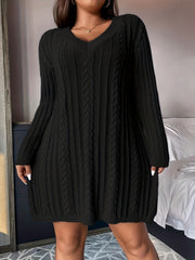 Cable Long Sleeve V Neck Sweater Dress