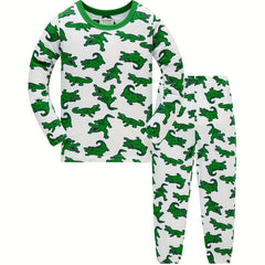 Boys Crocodile Print Pajamas Set Long Sleeve Top & Pants