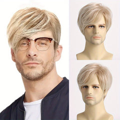 Men's Golden Short Curly Wig for Daily Wear