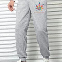 Men's Leaf Print Sports Pants Drawstring Jogging Trousers