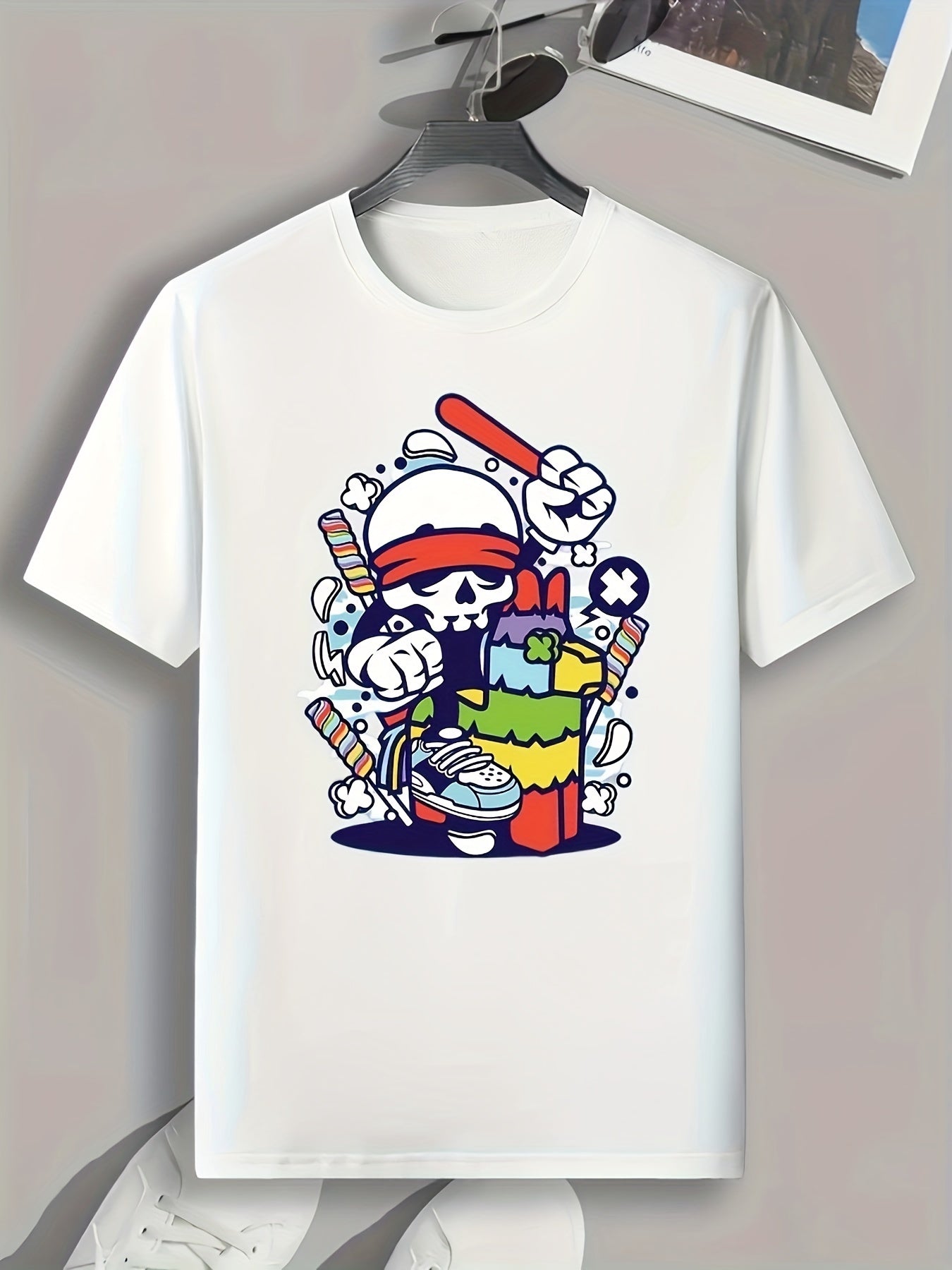 Cartoon Skull Print Men's Graphic T shirt Casual Comfy Tee