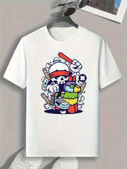 Cartoon Skull Print Men's Graphic T shirt Casual Comfy Tee