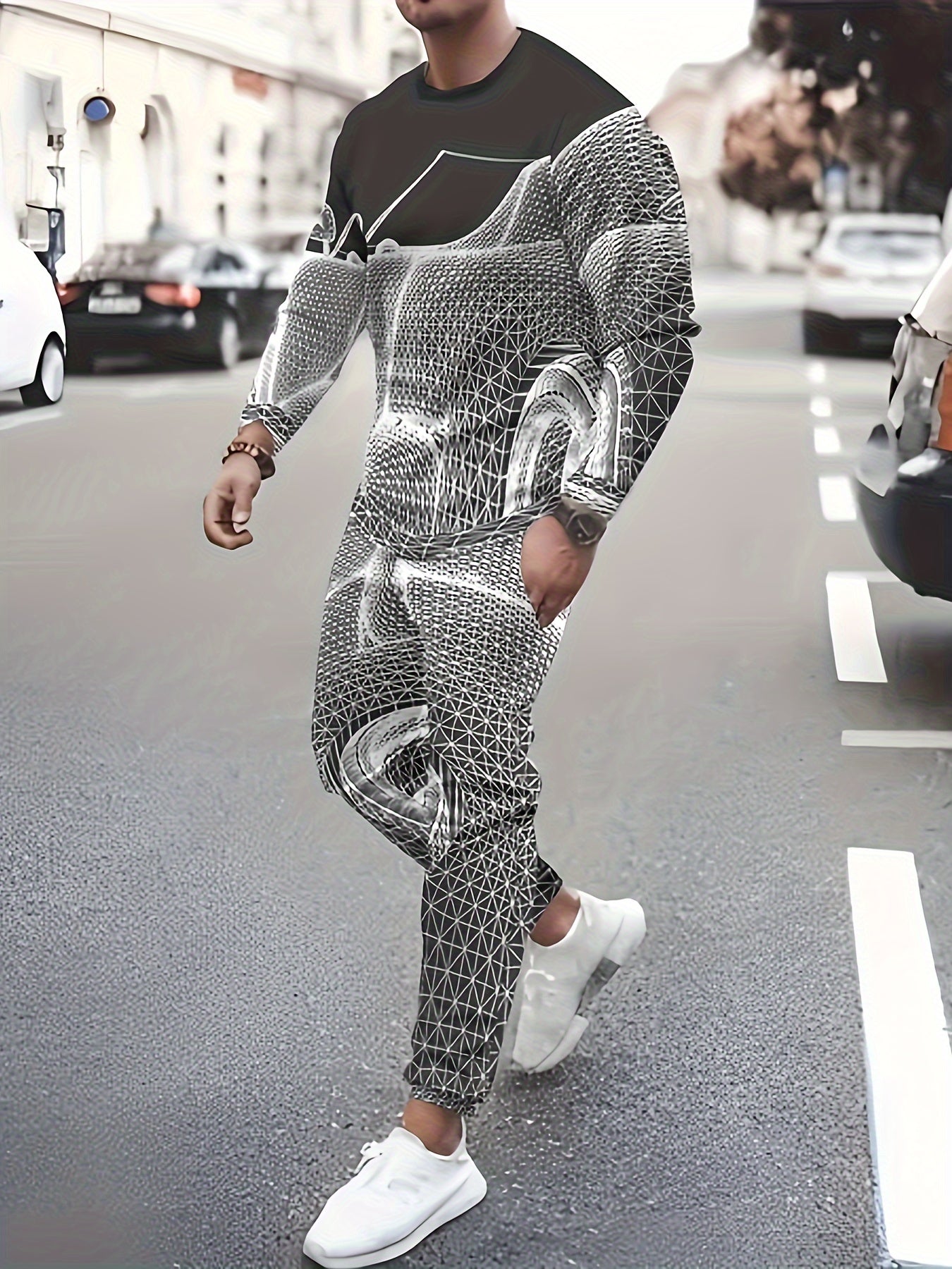 Car Theme Men's Outfit: Sweatshirt & Sports Trousers