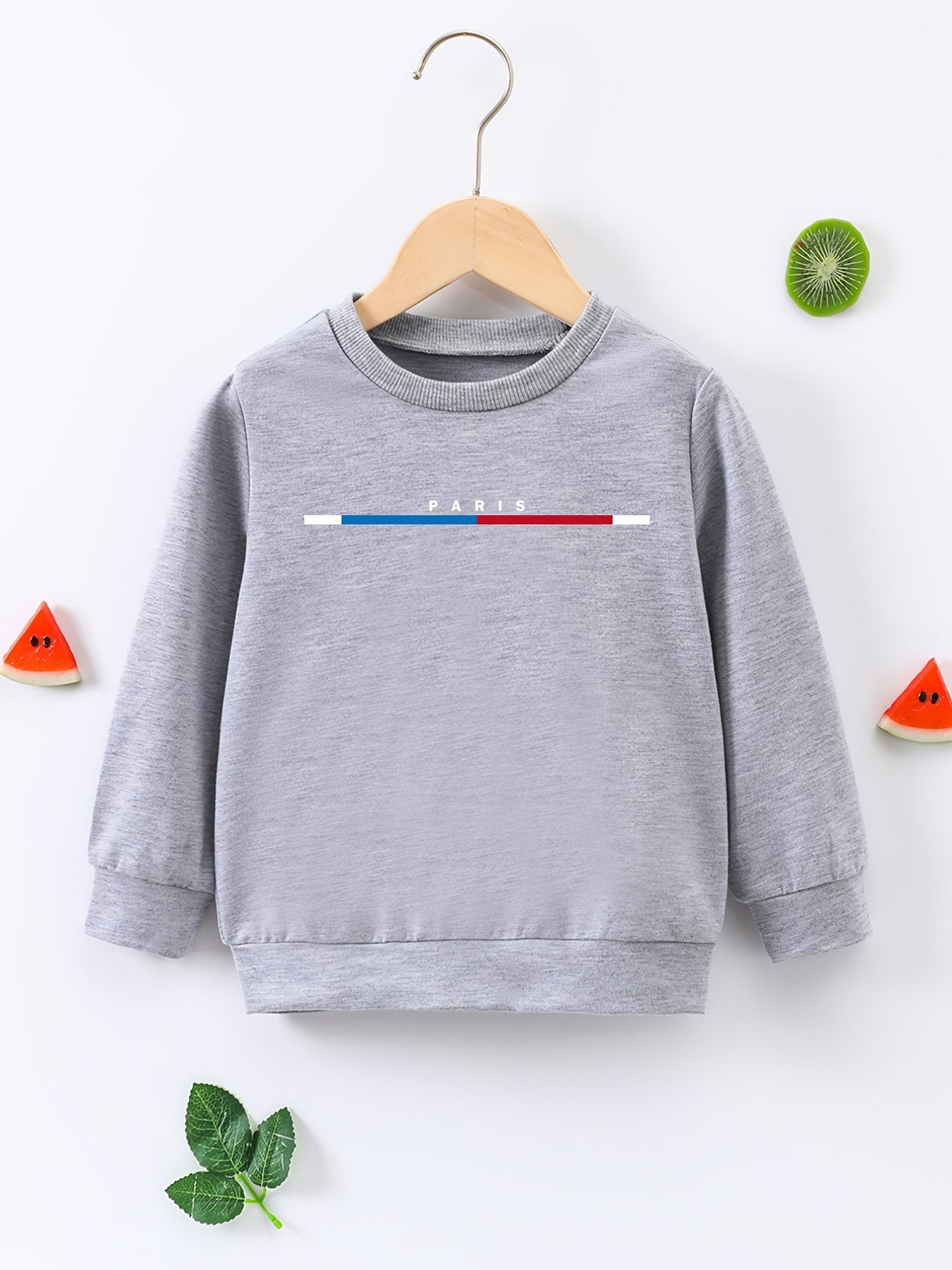 PARIS Letter Print Boys Casual Pullover Sweatshirt Long Sleeve Crew Neck Tops