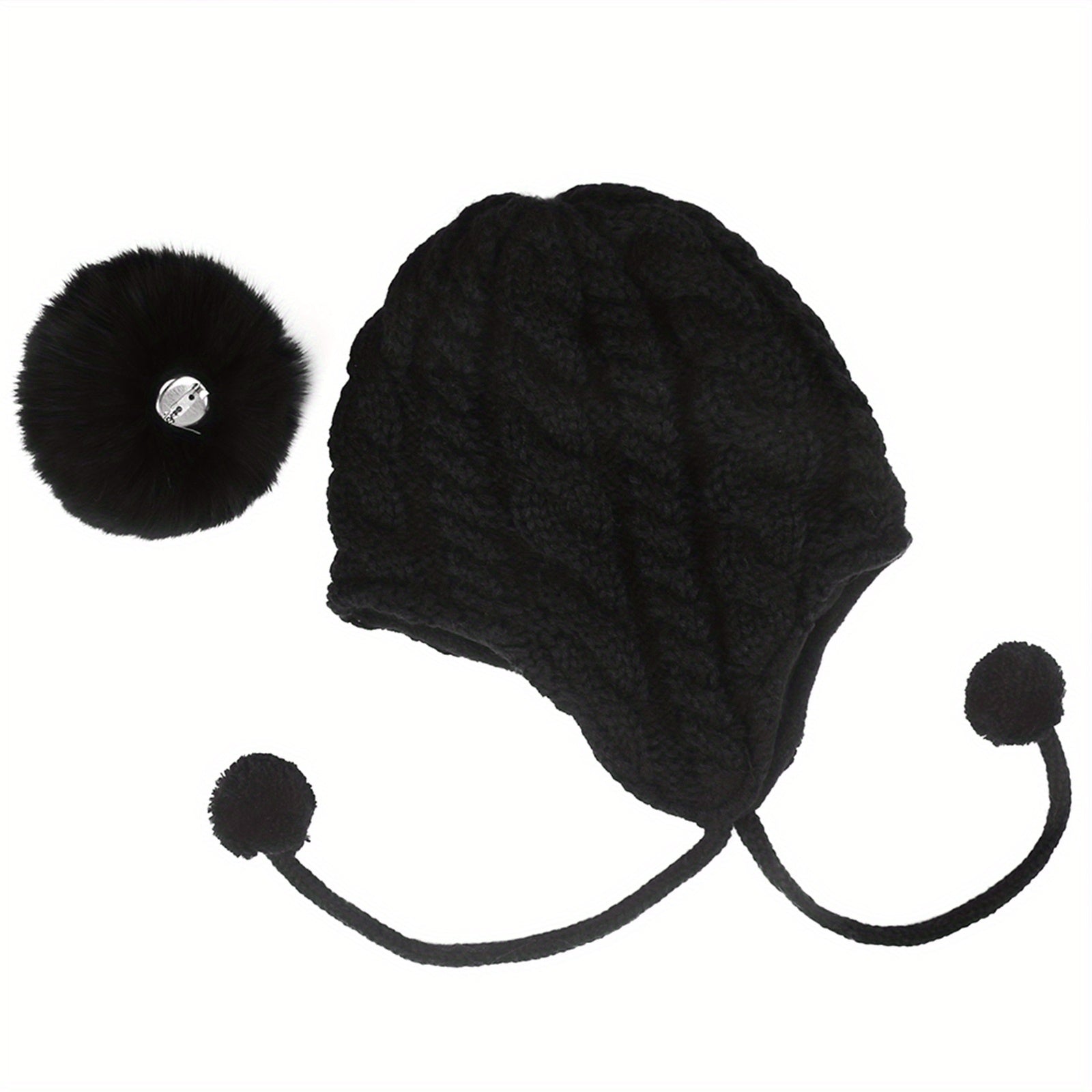 Kids Knitted Thermal Beanie Hat & Scarf Set - Winter Yarn Pom Pom Hat Scarf Set