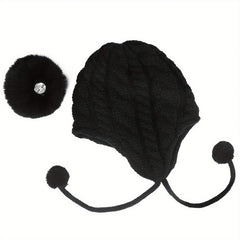 Kids Knitted Thermal Beanie Hat & Scarf Set - Winter Yarn Pom Pom Hat Scarf Set