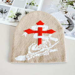 Skull Snake Cross Jacquard Beanie Soft Elastic Knit Hat Khaki