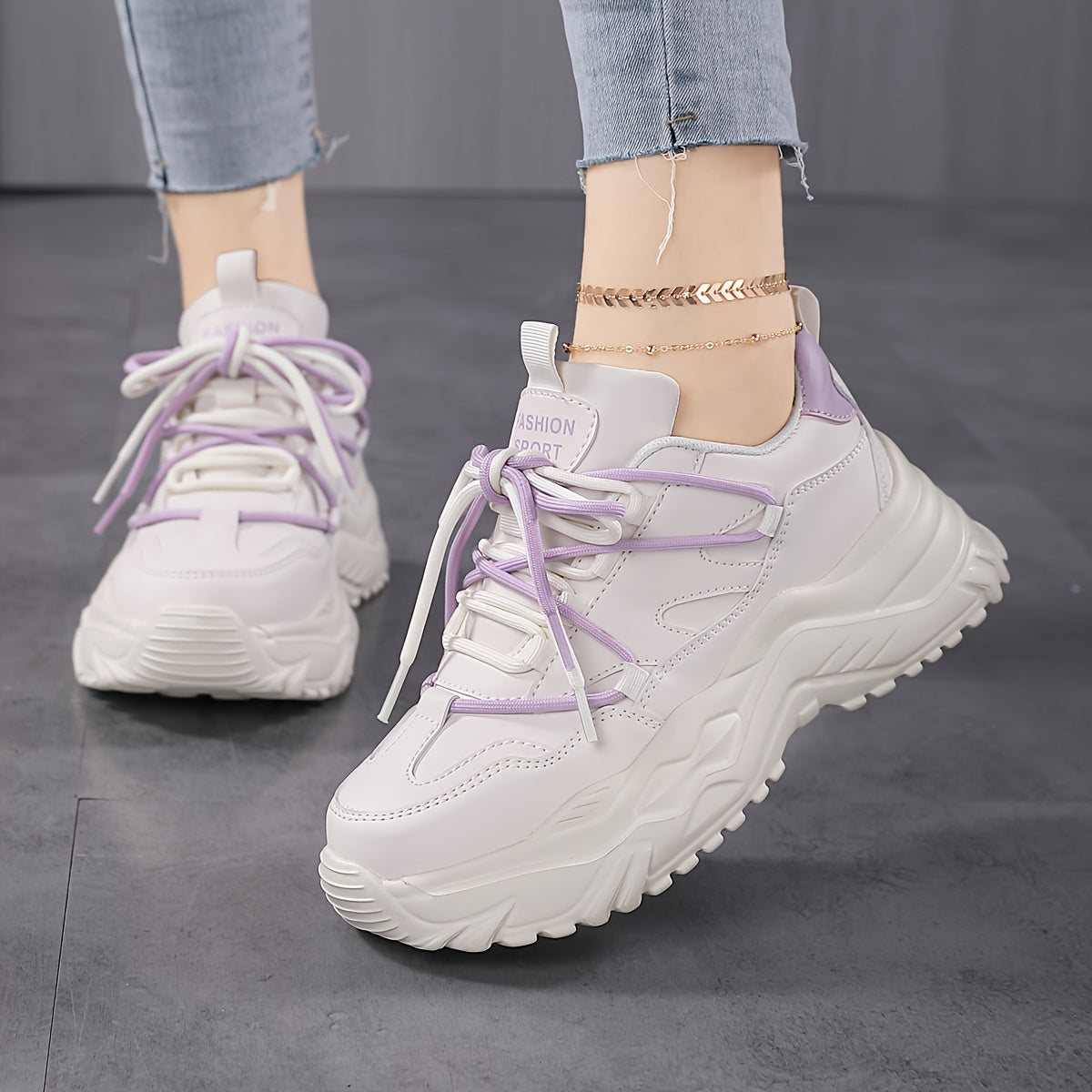 Women's Chunky Sneakers Heighten Wear Resistance Non Slip Flat Skate Shoes
