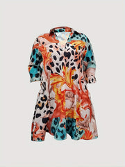 Print V Neck Collar Shirt Dress Plus Size