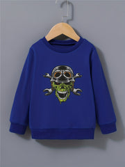 Boys Sweatshirt Helmet Skull Print Long Sleeve Pullover Top